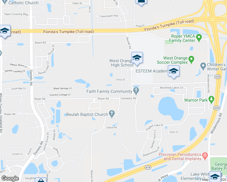 map of restaurants, bars, coffee shops, grocery stores, and more near 350 Lake Amberleigh Drive in Winter Garden