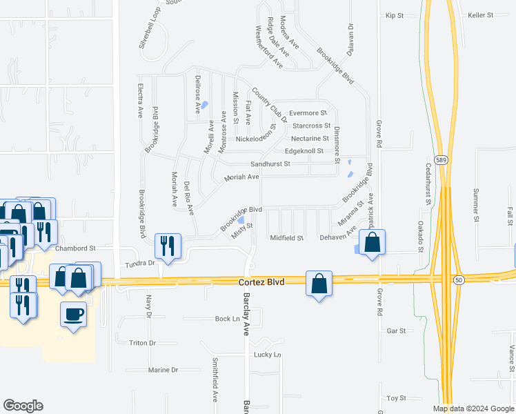 map of restaurants, bars, coffee shops, grocery stores, and more near 14698 Brookridge Boulevard in Brooksville
