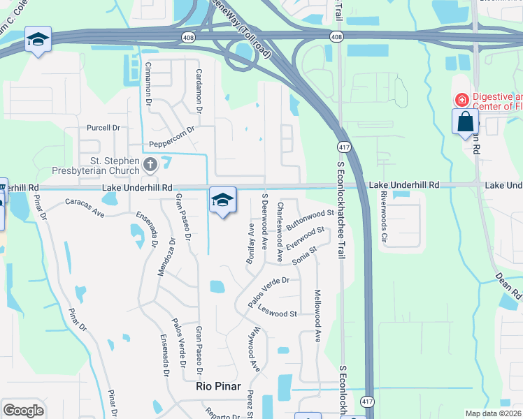 map of restaurants, bars, coffee shops, grocery stores, and more near Travis Street in Orlando