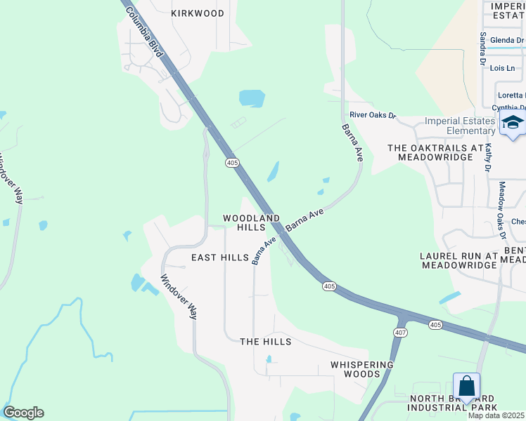 map of restaurants, bars, coffee shops, grocery stores, and more near 2100 Woodland Hills Drive in Titusville