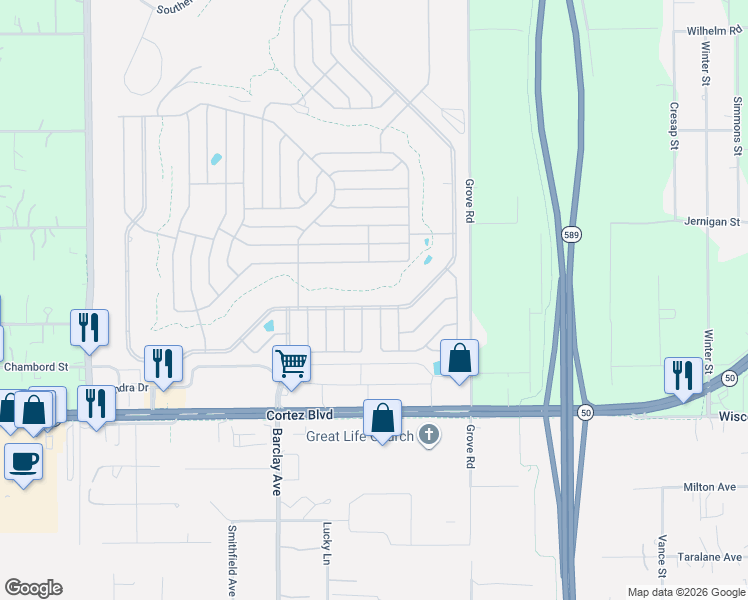 map of restaurants, bars, coffee shops, grocery stores, and more near 14442 Midfield Street in Brooksville