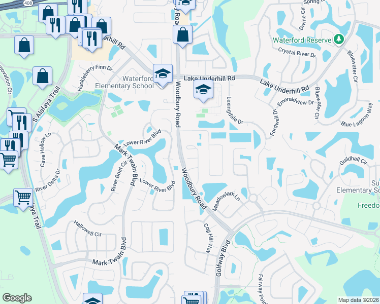 map of restaurants, bars, coffee shops, grocery stores, and more near 13026 Quail Court in Orlando