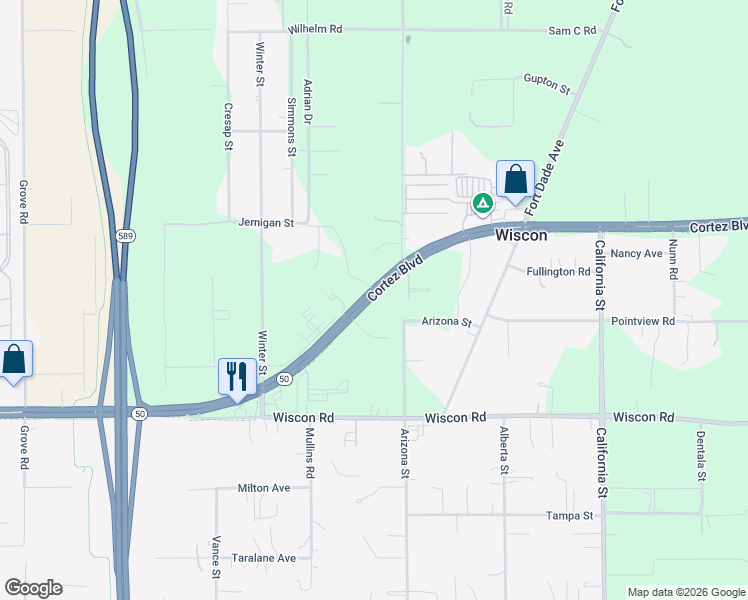 map of restaurants, bars, coffee shops, grocery stores, and more near 15464 Cortez Boulevard in Brooksville