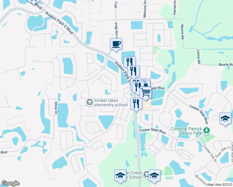 map of restaurants, bars, coffee shops, grocery stores, and more near 1377 Shallcross Avenue in Orlando