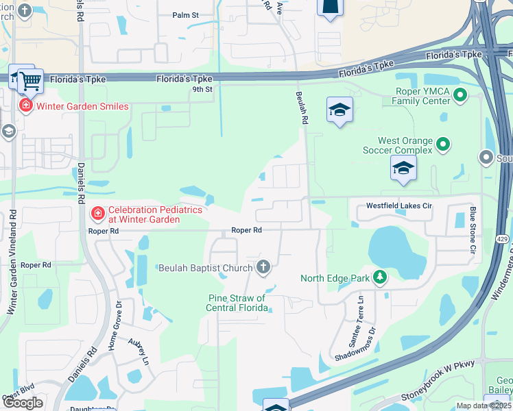 map of restaurants, bars, coffee shops, grocery stores, and more near 373 Lake Amberleigh Drive in Winter Garden