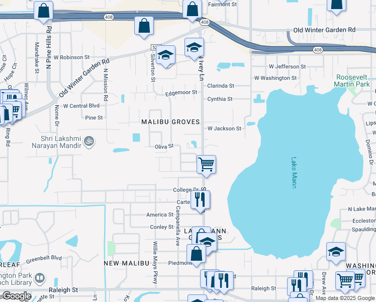 map of restaurants, bars, coffee shops, grocery stores, and more near 458 Gilman Circle in Orlando