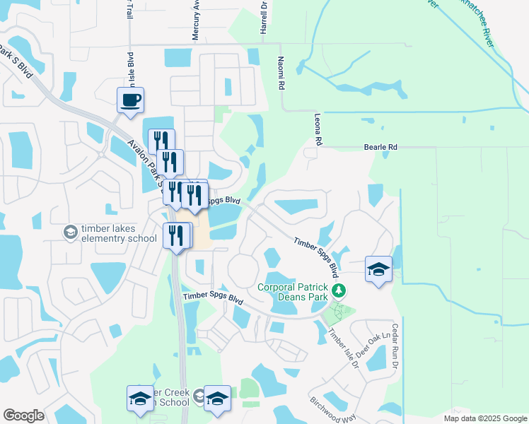 map of restaurants, bars, coffee shops, grocery stores, and more near 16437 Bristol Lake Circle in Orlando