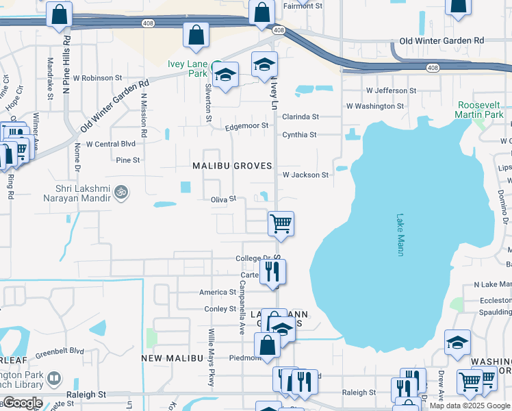 map of restaurants, bars, coffee shops, grocery stores, and more near 458 Gilman Circle in Orlando
