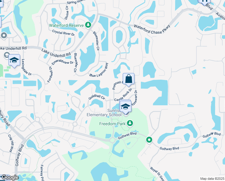 map of restaurants, bars, coffee shops, grocery stores, and more near 14039 Portrush Drive in Orlando