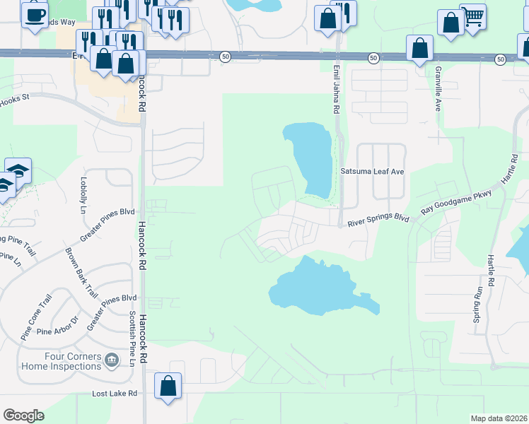 map of restaurants, bars, coffee shops, grocery stores, and more near 13432 Emil Jahna Road in Clermont