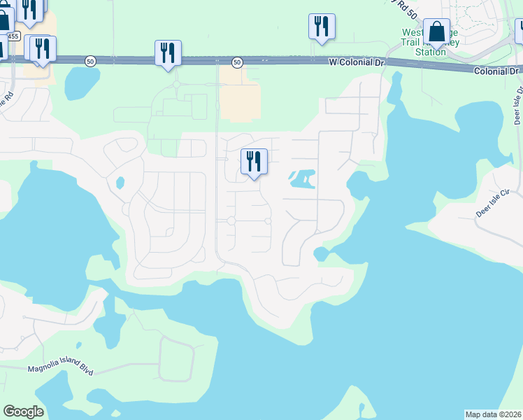 map of restaurants, bars, coffee shops, grocery stores, and more near 17448 Woodfair Drive in Clermont