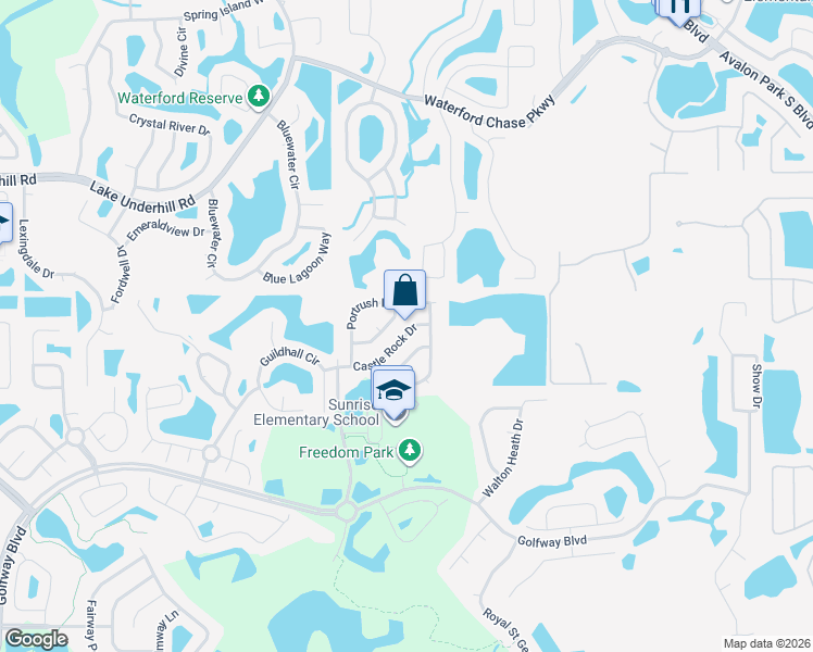 map of restaurants, bars, coffee shops, grocery stores, and more near 14227 Castle Rock Drive in Orlando
