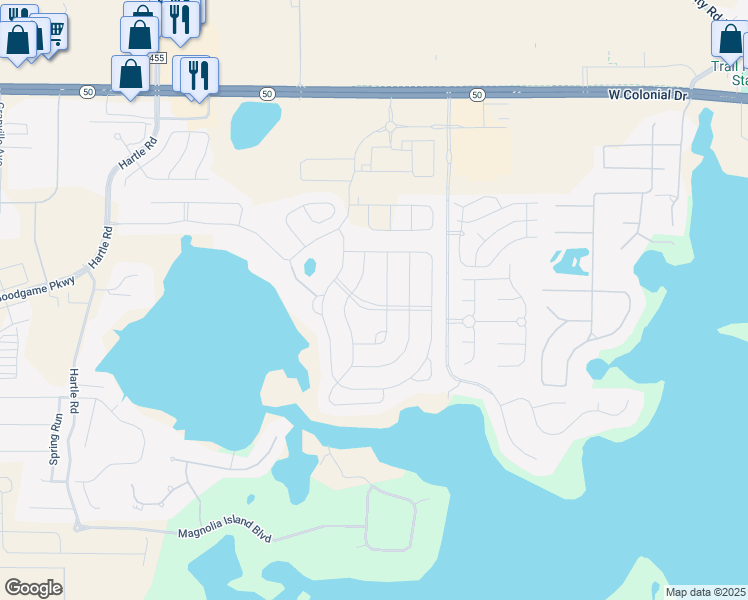 map of restaurants, bars, coffee shops, grocery stores, and more near 13217 Blossom Valley Drive in Clermont