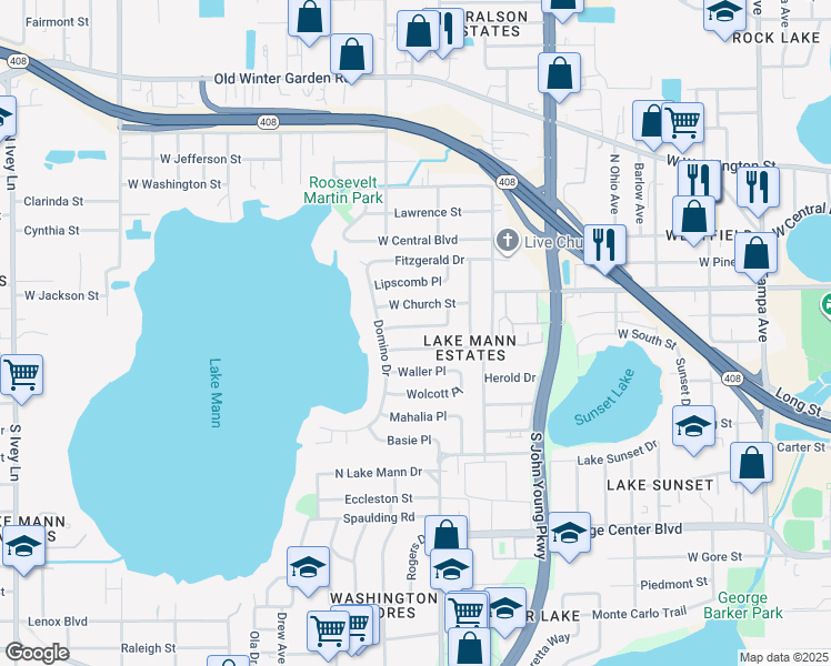 map of restaurants, bars, coffee shops, grocery stores, and more near 3311 Coleman Place in Orlando