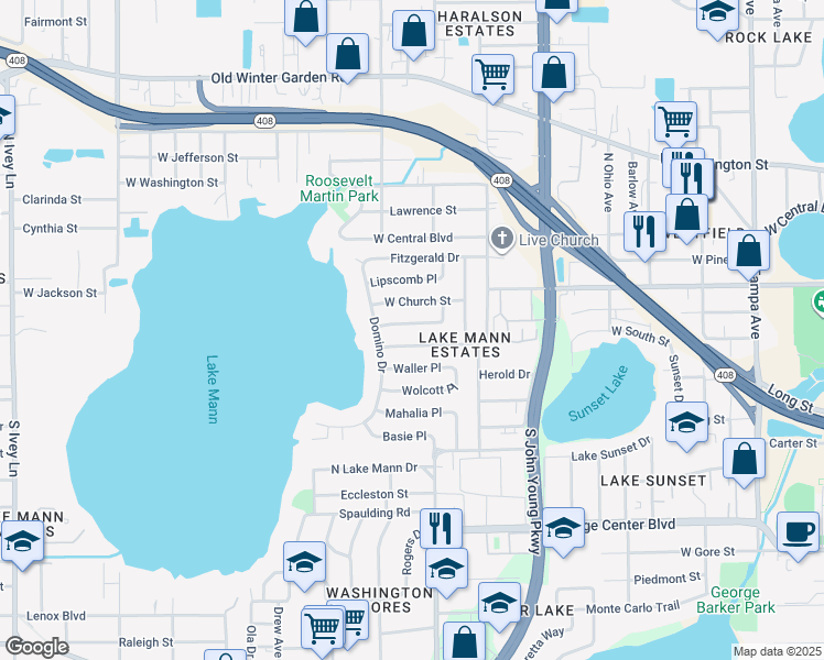map of restaurants, bars, coffee shops, grocery stores, and more near 3311 Coleman Place in Orlando