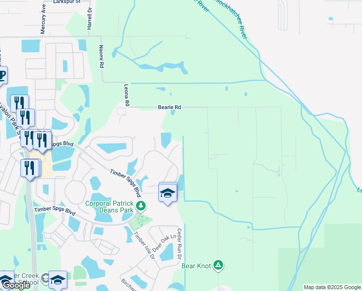 map of restaurants, bars, coffee shops, grocery stores, and more near 315 Timber Grove Court in Orlando