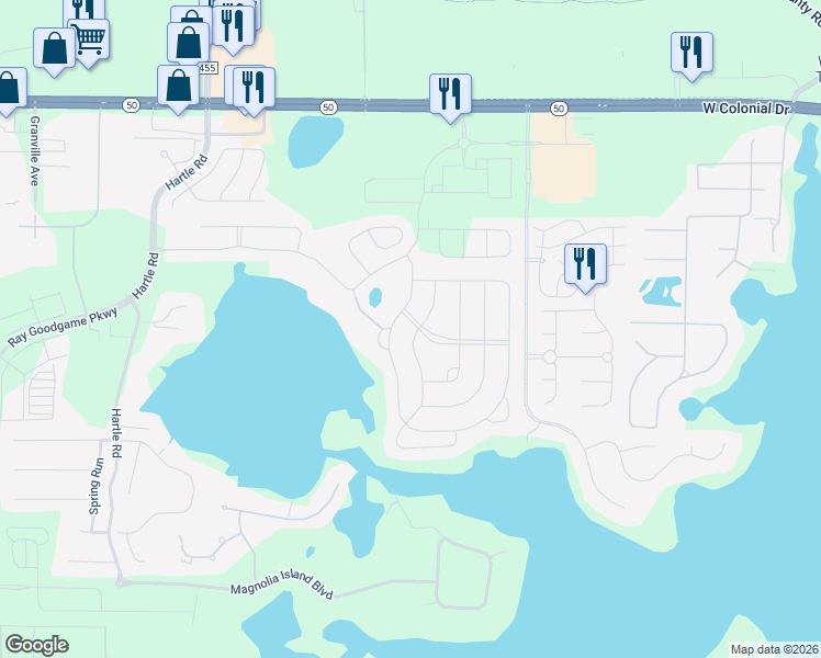 map of restaurants, bars, coffee shops, grocery stores, and more near 13217 Blossom Valley Drive in Clermont