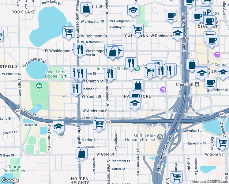 map of restaurants, bars, coffee shops, grocery stores, and more near 806 West Jackson Street in Orlando