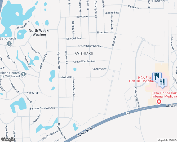 map of restaurants, bars, coffee shops, grocery stores, and more near 12144 Canyon Pond Court in Brooksville