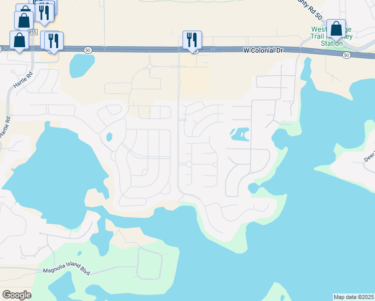 map of restaurants, bars, coffee shops, grocery stores, and more near 17319 Autumn Pines Court in Clermont