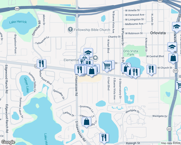 map of restaurants, bars, coffee shops, grocery stores, and more near 6640 Old Winter Garden Road in Orlando