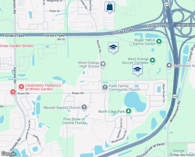 map of restaurants, bars, coffee shops, grocery stores, and more near 752 Citrus Drive in Winter Garden
