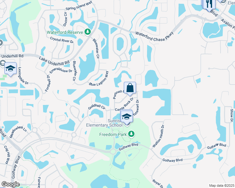 map of restaurants, bars, coffee shops, grocery stores, and more near 14102 Portrush Dr in Orlando