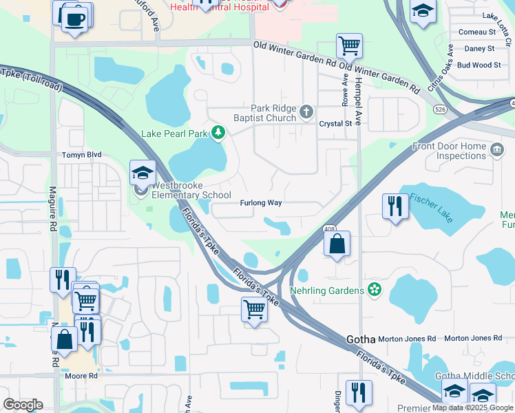 map of restaurants, bars, coffee shops, grocery stores, and more near 3440 Royal Ascot Run in Gotha