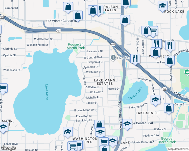 map of restaurants, bars, coffee shops, grocery stores, and more near 3311 Coleman Place in Orlando
