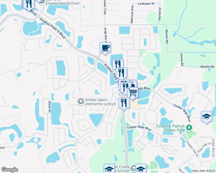 map of restaurants, bars, coffee shops, grocery stores, and more near 1305 Shallcross Avenue in Orlando