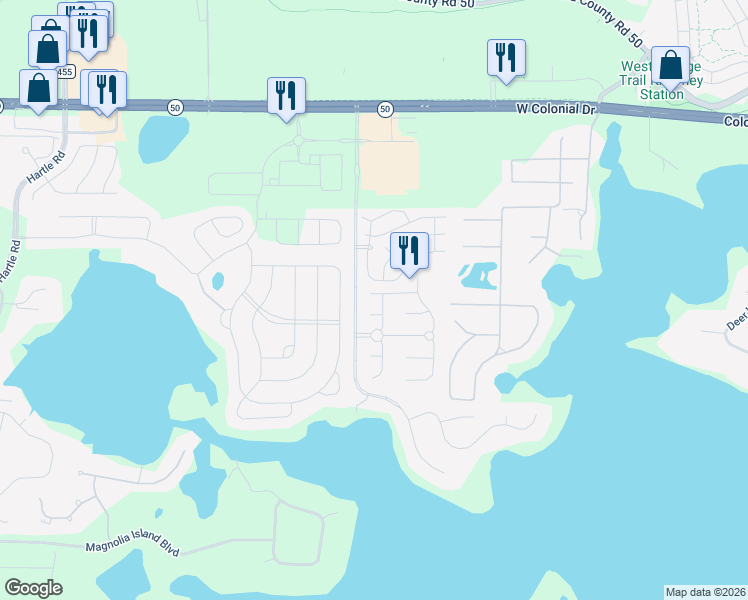 map of restaurants, bars, coffee shops, grocery stores, and more near 17320 Summer Oak Lane in Clermont