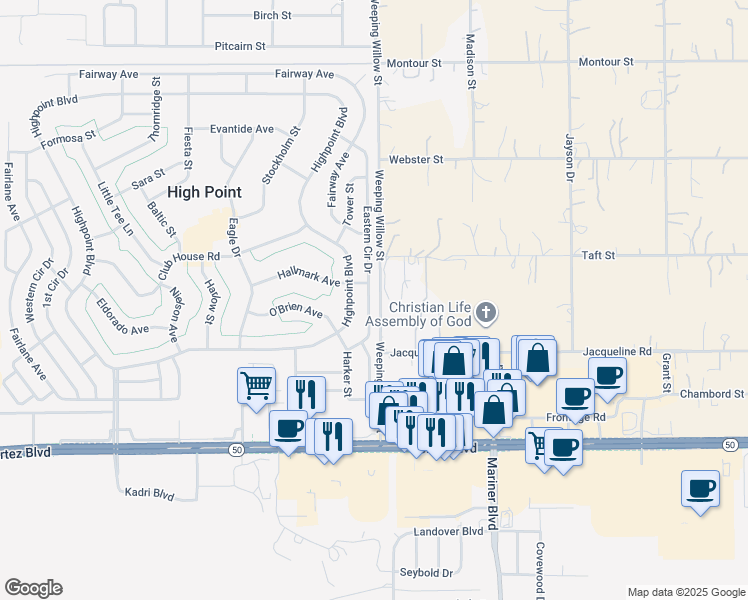 map of restaurants, bars, coffee shops, grocery stores, and more near 7426 Eastern Circle Drive in Brooksville