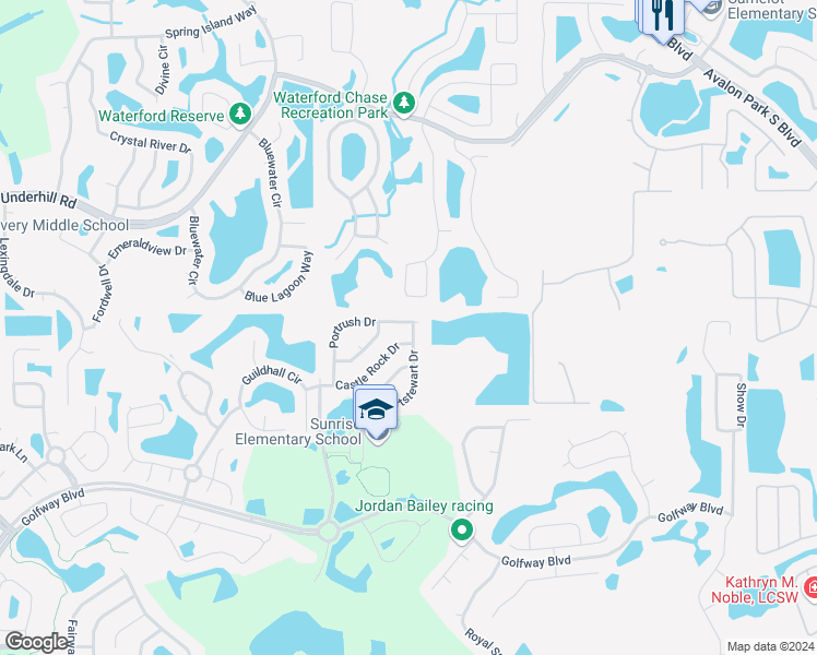 map of restaurants, bars, coffee shops, grocery stores, and more near 14246 Portrush Drive in Orlando