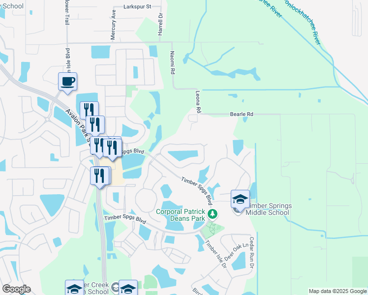 map of restaurants, bars, coffee shops, grocery stores, and more near 16120 Bristol Lake Circle in Orlando