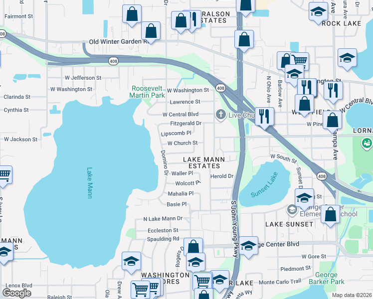 map of restaurants, bars, coffee shops, grocery stores, and more near 3311 Coleman Place in Orlando