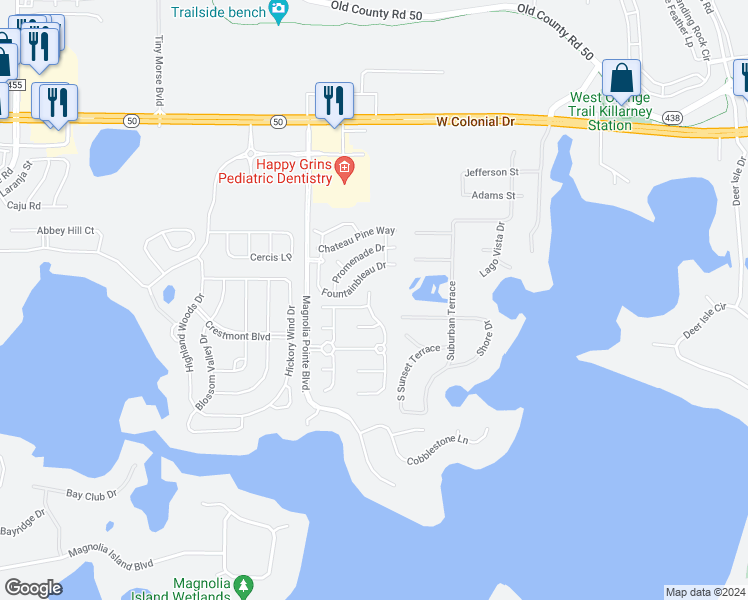 map of restaurants, bars, coffee shops, grocery stores, and more near 13318 Whisper Bay Drive in Clermont