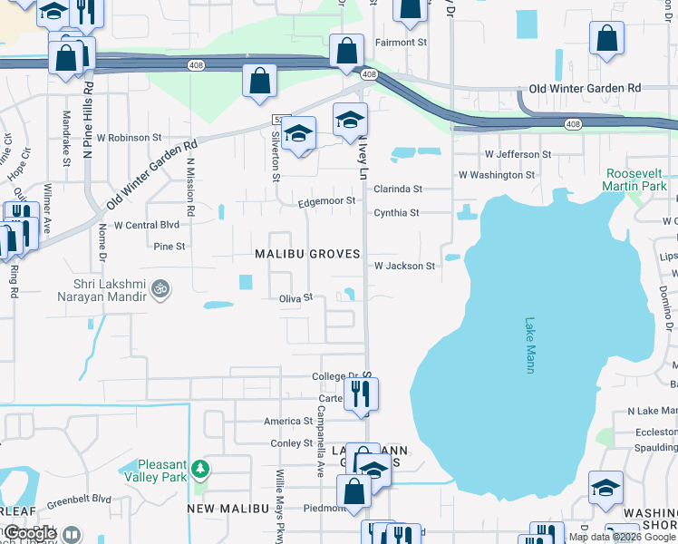 map of restaurants, bars, coffee shops, grocery stores, and more near 254 South Ivey Lane in Orlando
