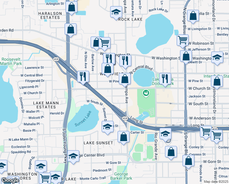 map of restaurants, bars, coffee shops, grocery stores, and more near 2026 West Jackson Street in Orlando