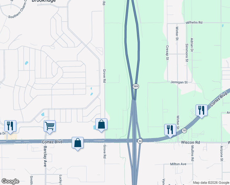 map of restaurants, bars, coffee shops, grocery stores, and more near 7424 Grove Road in Brooksville