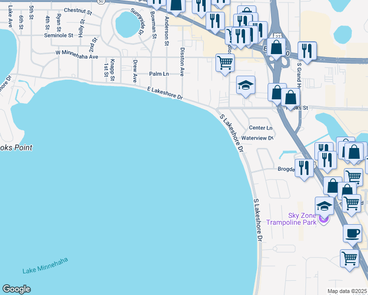 map of restaurants, bars, coffee shops, grocery stores, and more near in Clermont