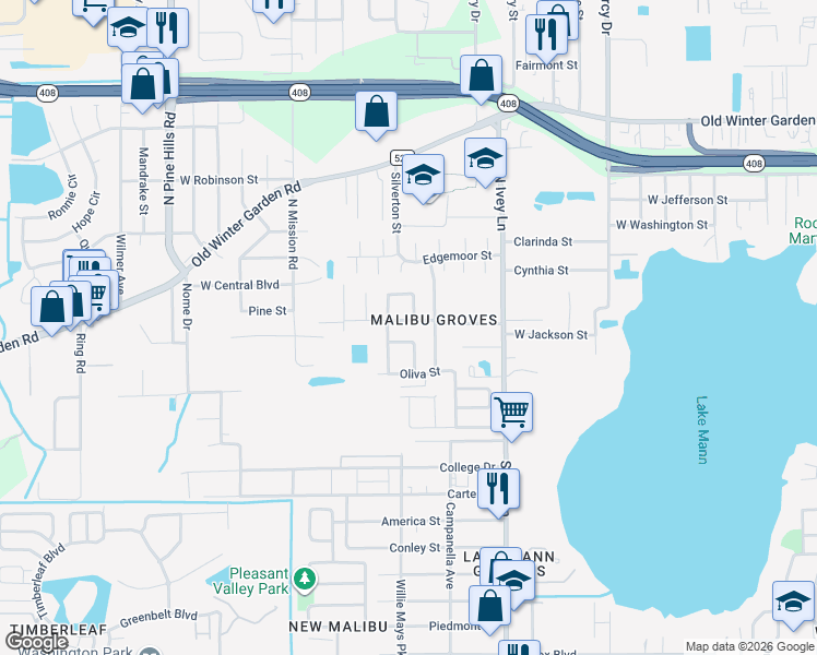 map of restaurants, bars, coffee shops, grocery stores, and more near 76 Judith Lane in Orlando