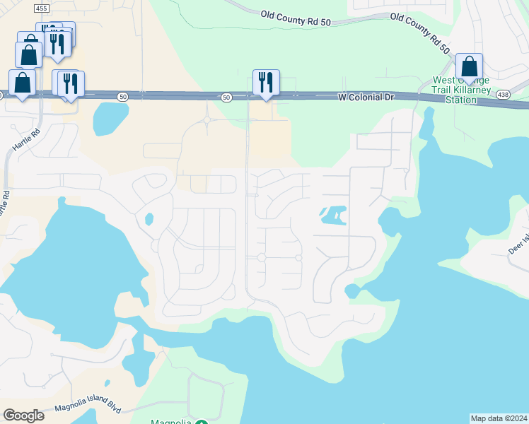map of restaurants, bars, coffee shops, grocery stores, and more near 13438 Fountainbleau Drive in Clermont