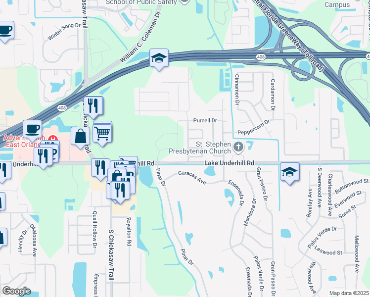 map of restaurants, bars, coffee shops, grocery stores, and more near 8366 Cristobal Circle in Orlando
