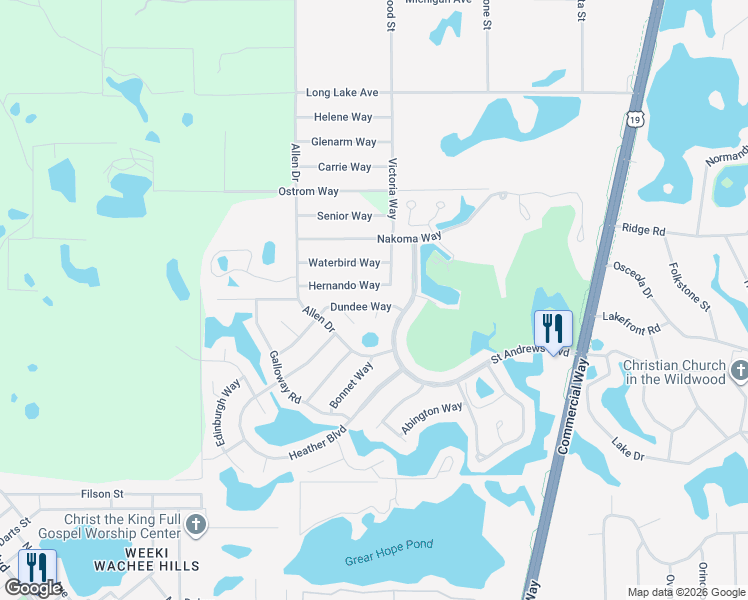 map of restaurants, bars, coffee shops, grocery stores, and more near 9038 Hernando Way in Spring Hill