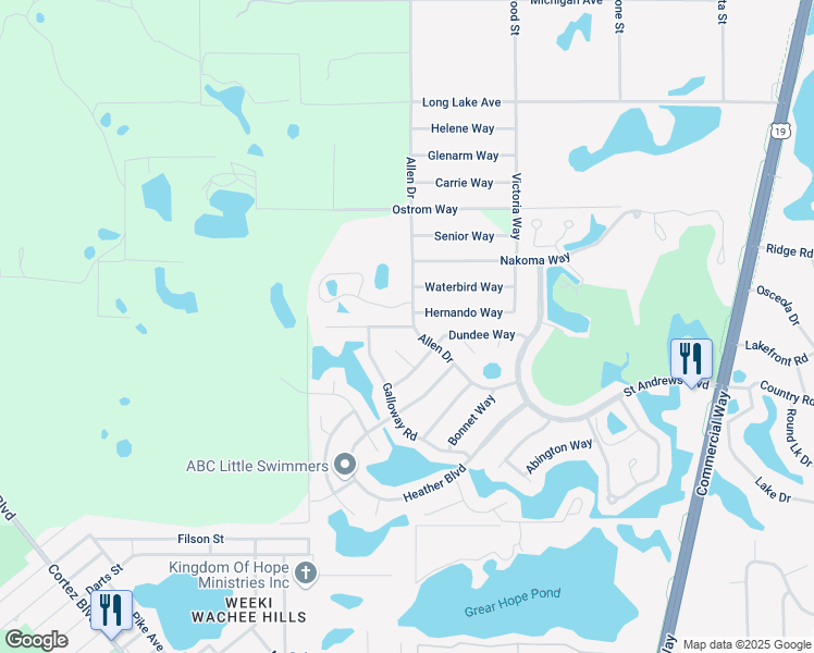 map of restaurants, bars, coffee shops, grocery stores, and more near 8445 Dunnellon Road in Brooksville
