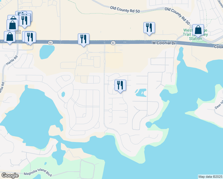 map of restaurants, bars, coffee shops, grocery stores, and more near 13438 Fountainbleau Drive in Clermont