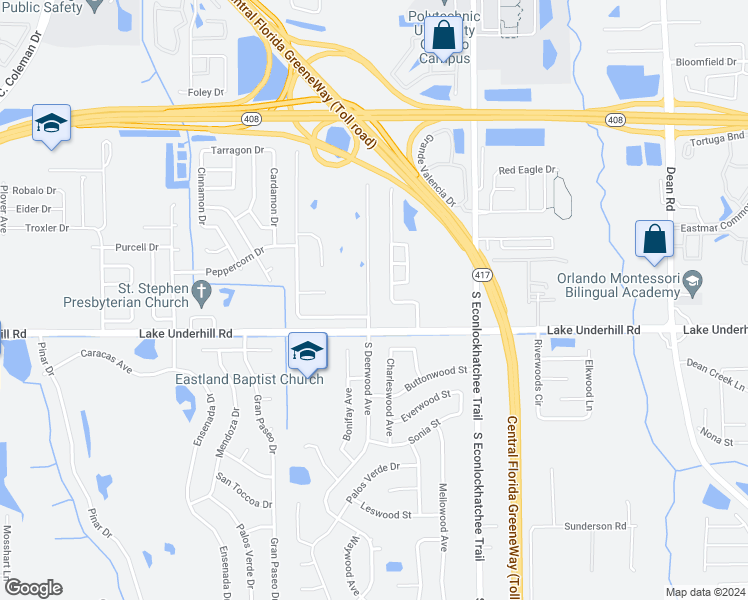 map of restaurants, bars, coffee shops, grocery stores, and more near 321 South Deerwood Avenue in Orlando