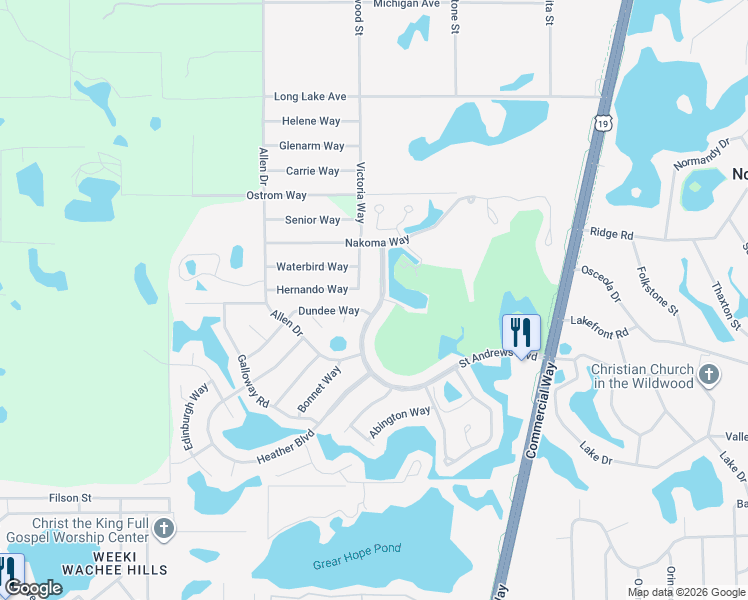 map of restaurants, bars, coffee shops, grocery stores, and more near 7739 Saint Andrews Boulevard in Weeki Wachee