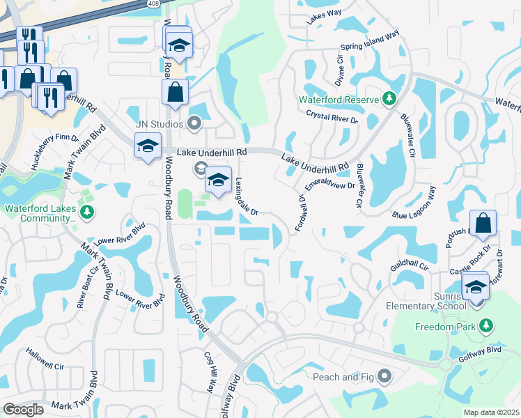 map of restaurants, bars, coffee shops, grocery stores, and more near 367 Lexingdale Drive in Orlando