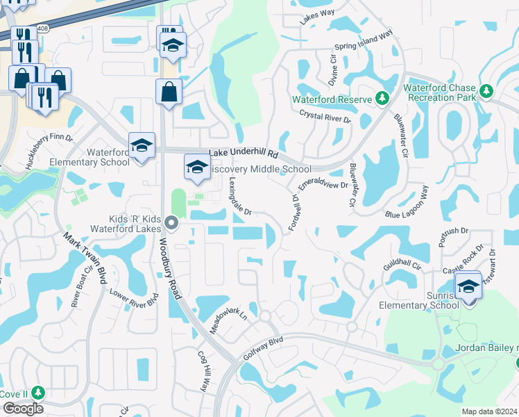 map of restaurants, bars, coffee shops, grocery stores, and more near 359 Lexingdale Drive in Orlando